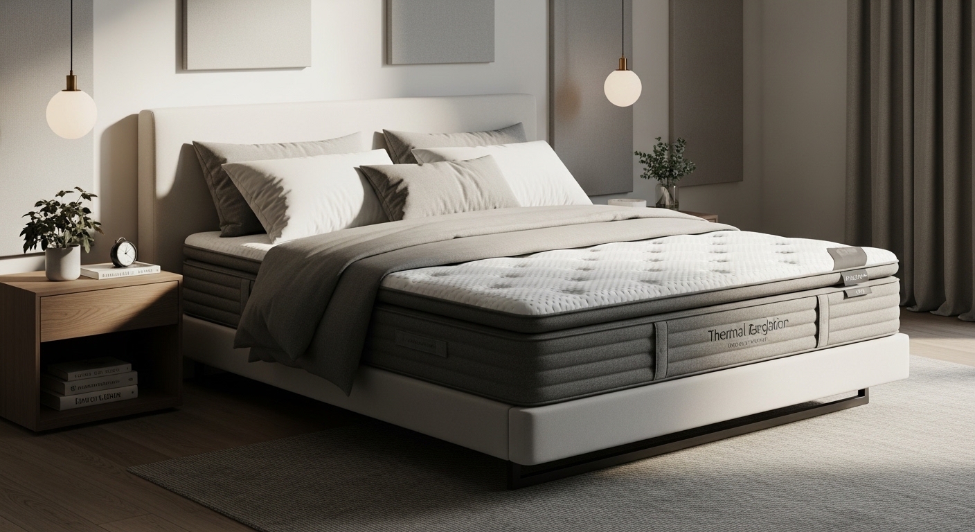 Quarto moderno com colchão premium iluminado pela luz natural