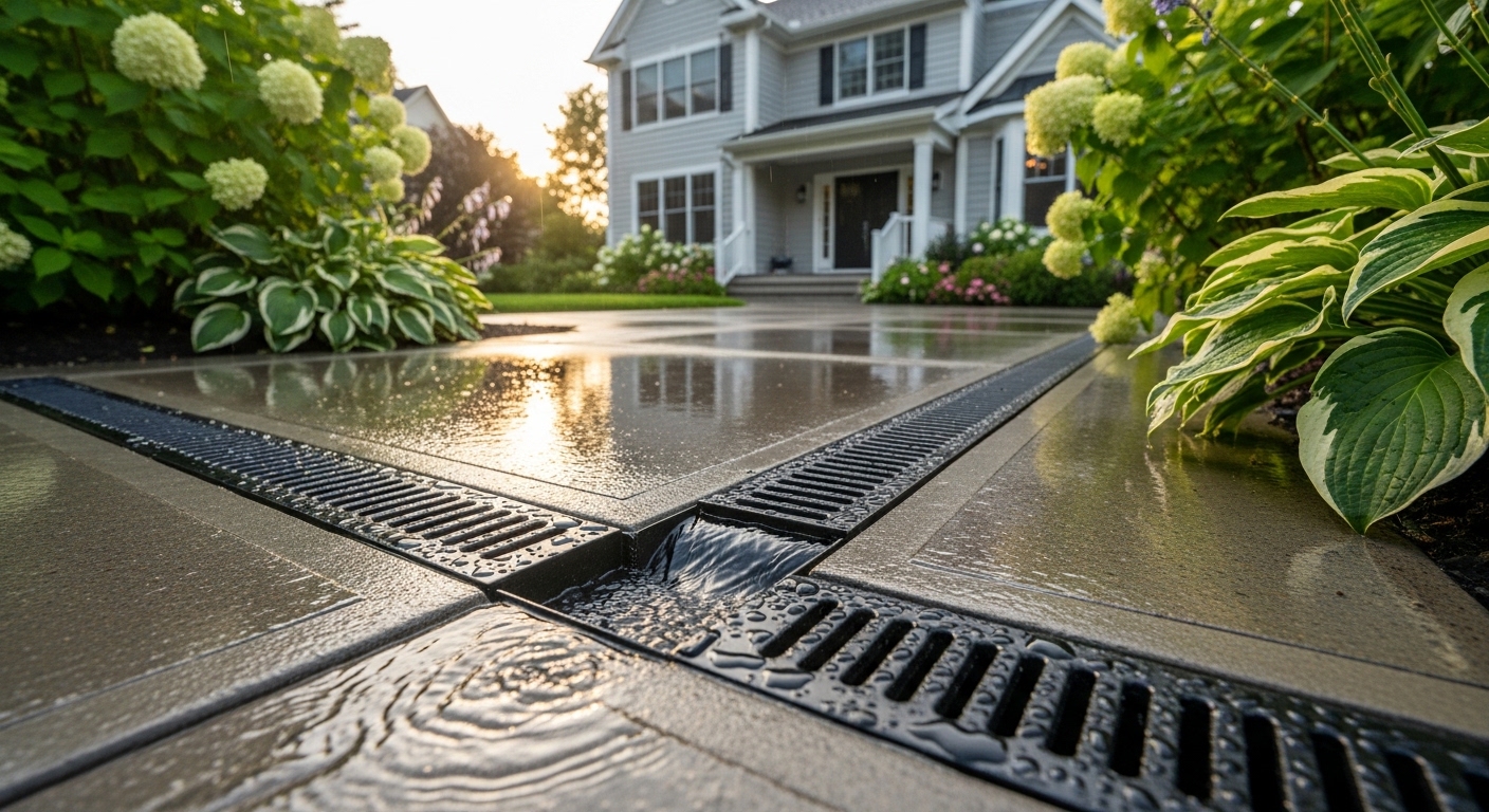 Caixa de drenagem instalada em quintal molhado