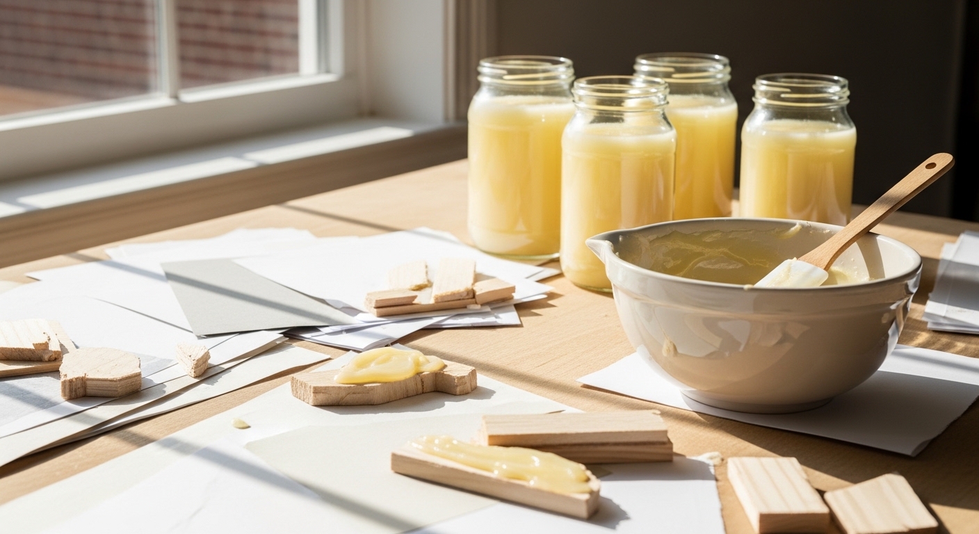 Mesa de trabalho DIY com adesivo de dextrina e materiais sustentáveis