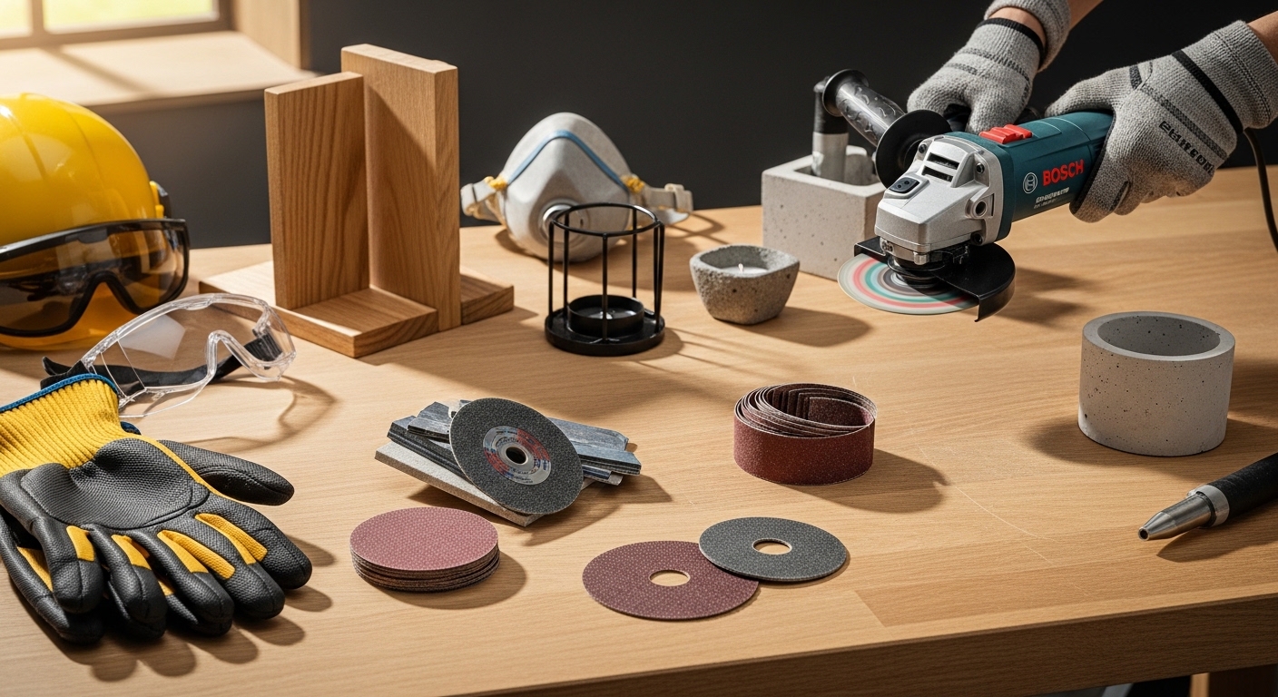 Estação maker caseira com esmerilhadeira Bosch em ação