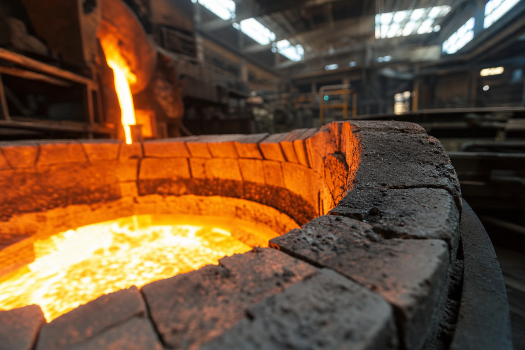 Refratários brilhando em forno industrial